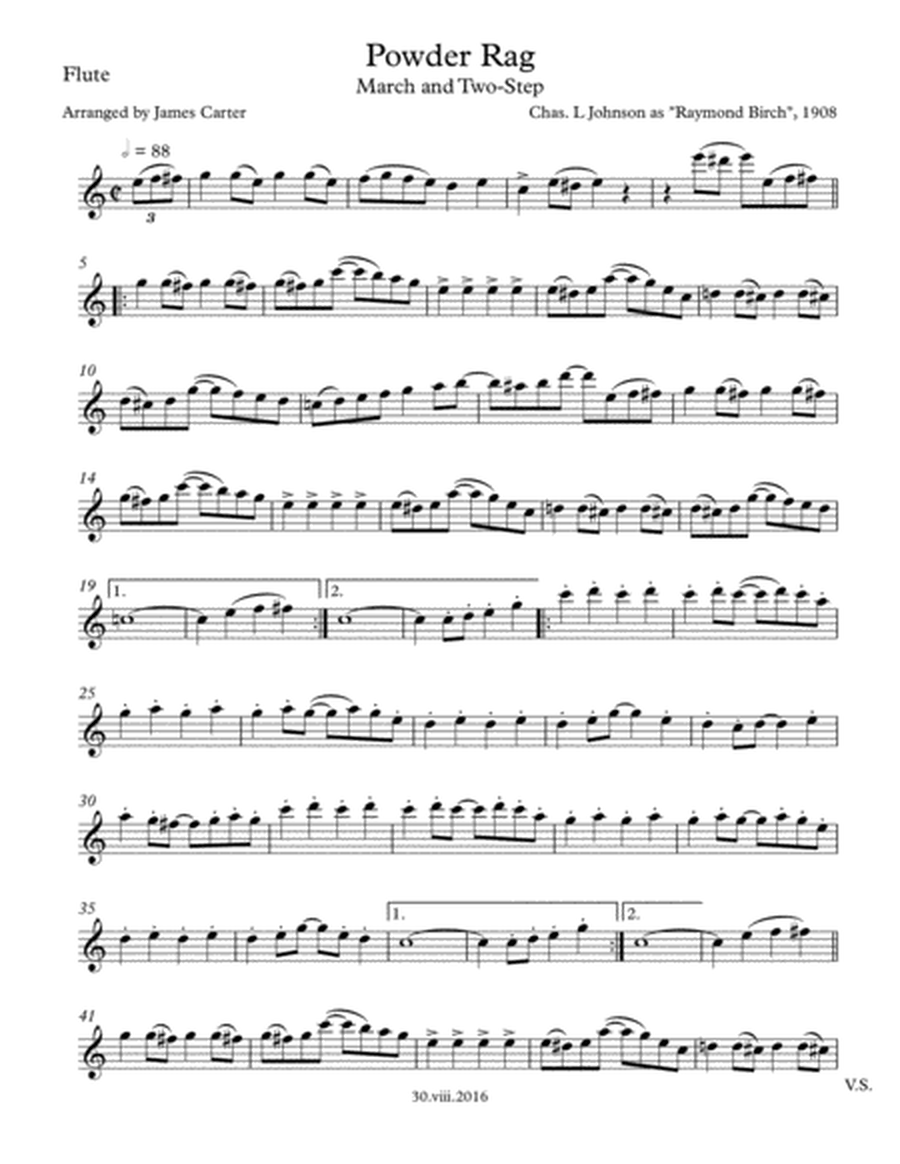 Powder Rag, March & Two-Step, by Chas. Johnson as "Raymond Birch" (1908), arranged for Woodwind Trio image number null