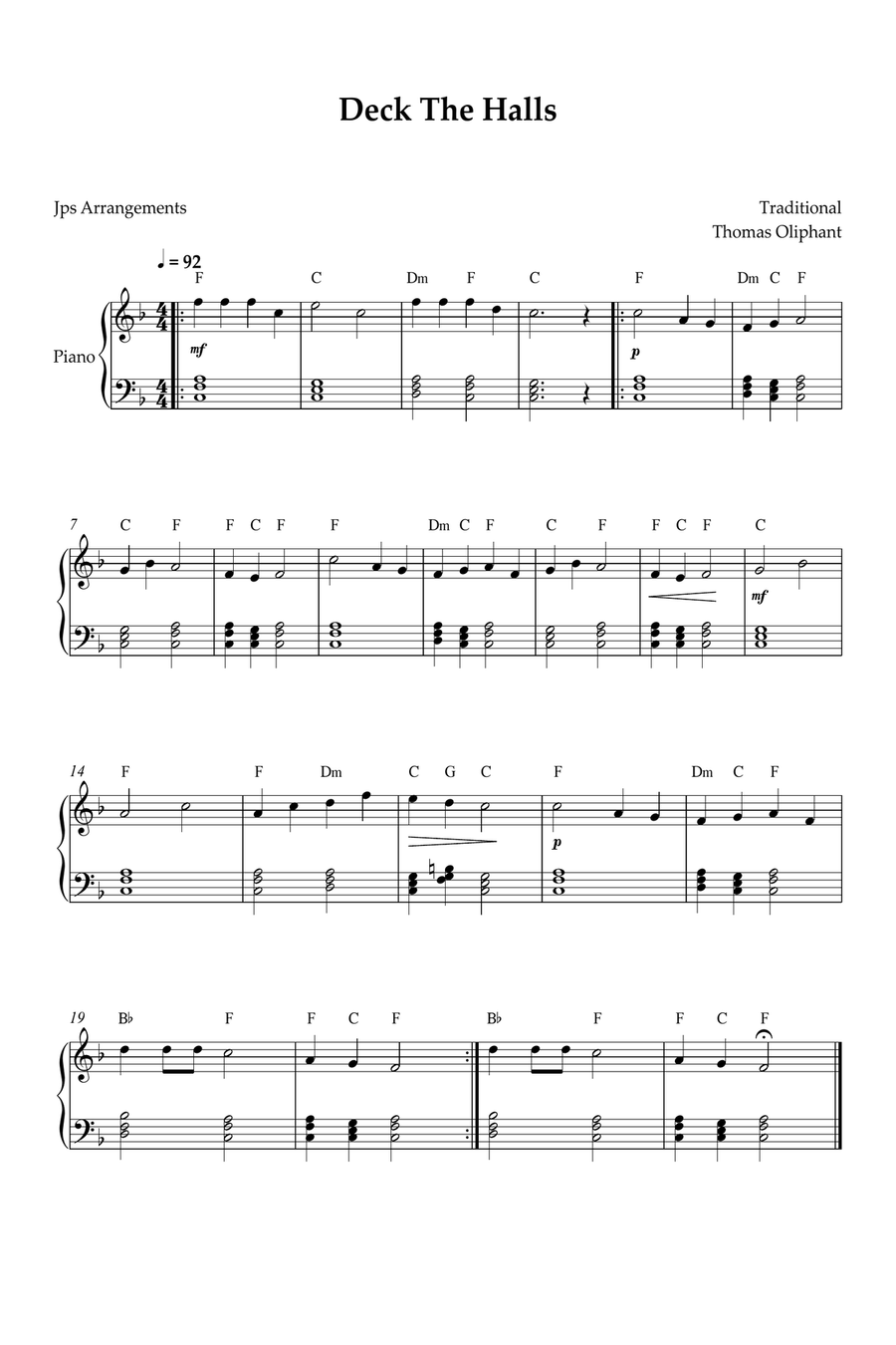 Deck The Halls for piano in F Piano Solo scores gallery preview page 1