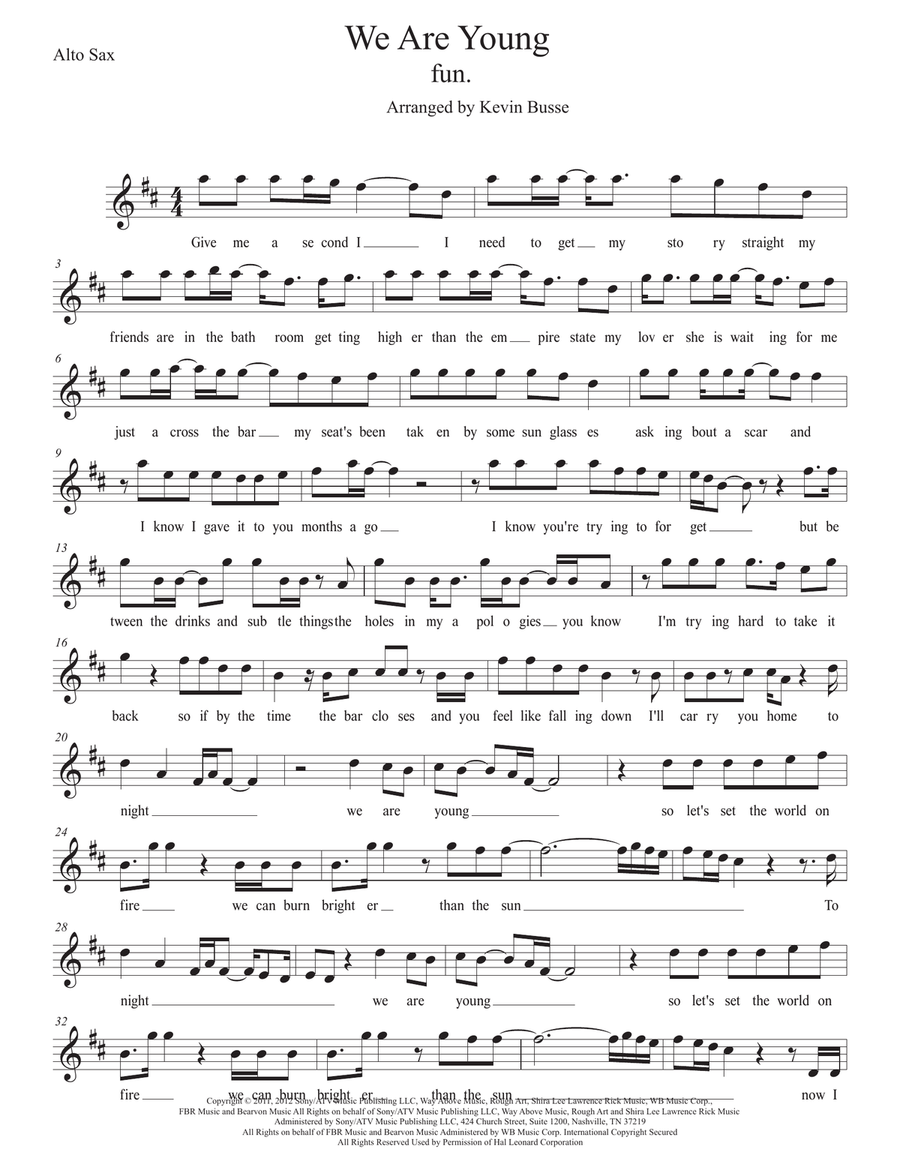 We Are Young We Are Young Alto Saxophone scores gallery preview page 1