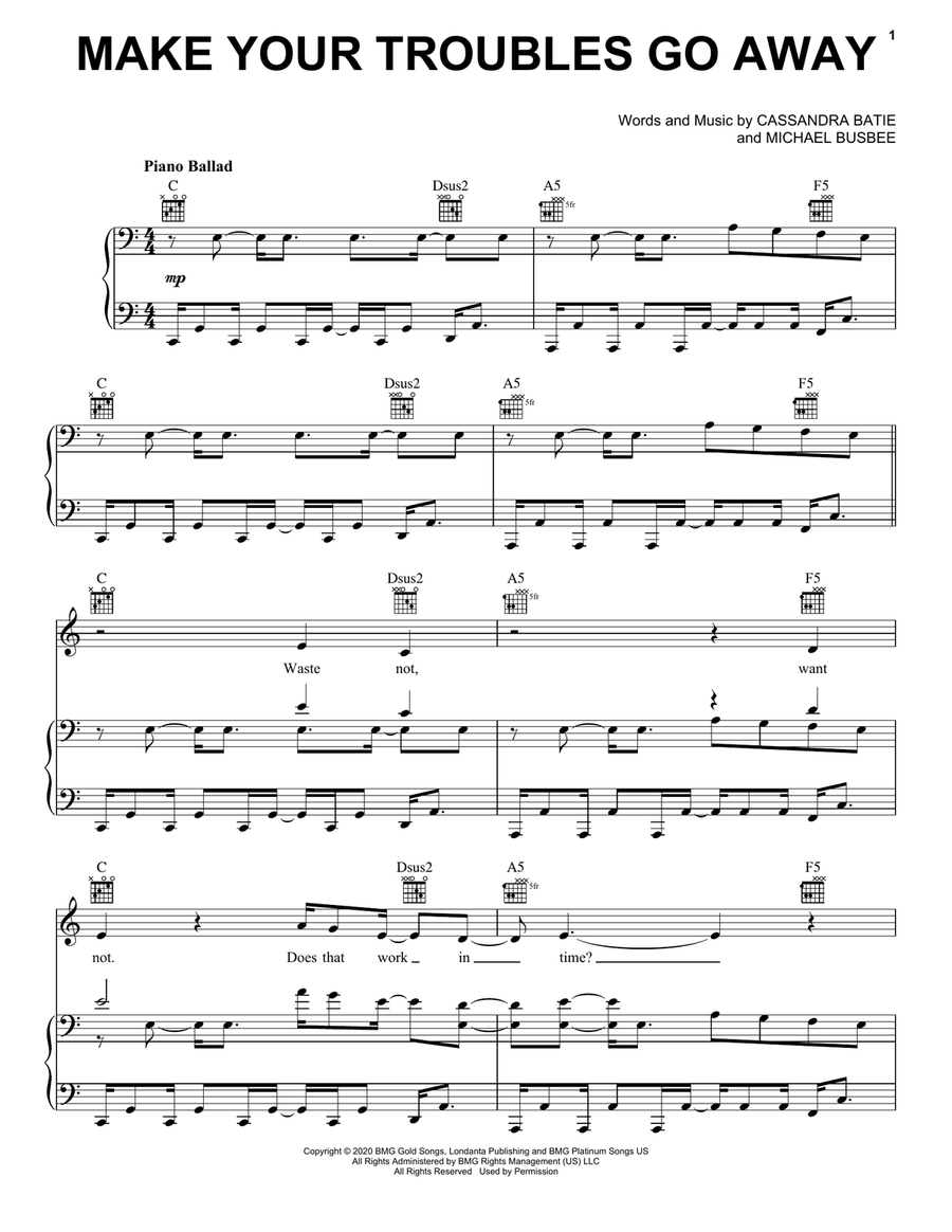 Make Your Troubles Go Away Piano, Vocal, Guitar scores gallery preview page 1