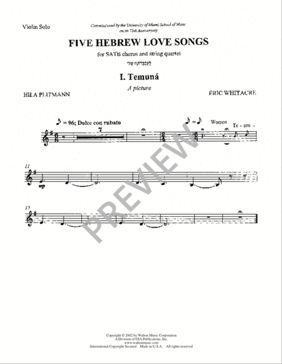 Five Hebrew Love Songs (Solo Violin Score) Choir scores gallery preview page 4