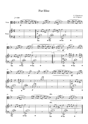 Fur Elise, Ludwig Van Beethoven, For Viola & Piano