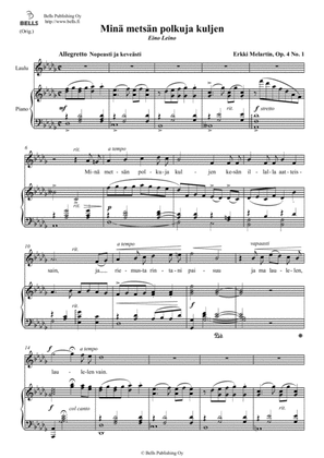Mina metsan polkuja kuljen, Op. 4 No. 1 (Original key. D-flat Major)