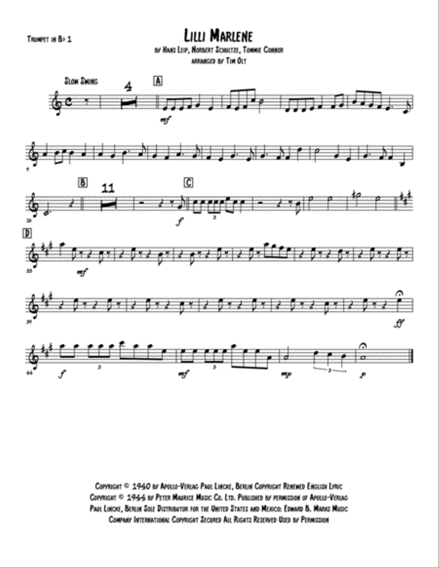 Lilli Marlene (lili Marleen) Brass Ensemble scores gallery preview page 5