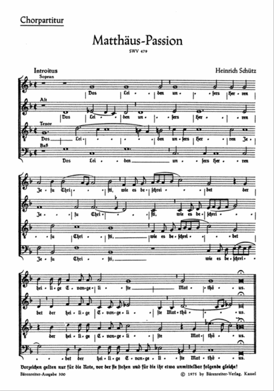 Matthäus-Passion SWV 479 4-Part scores gallery preview page 1