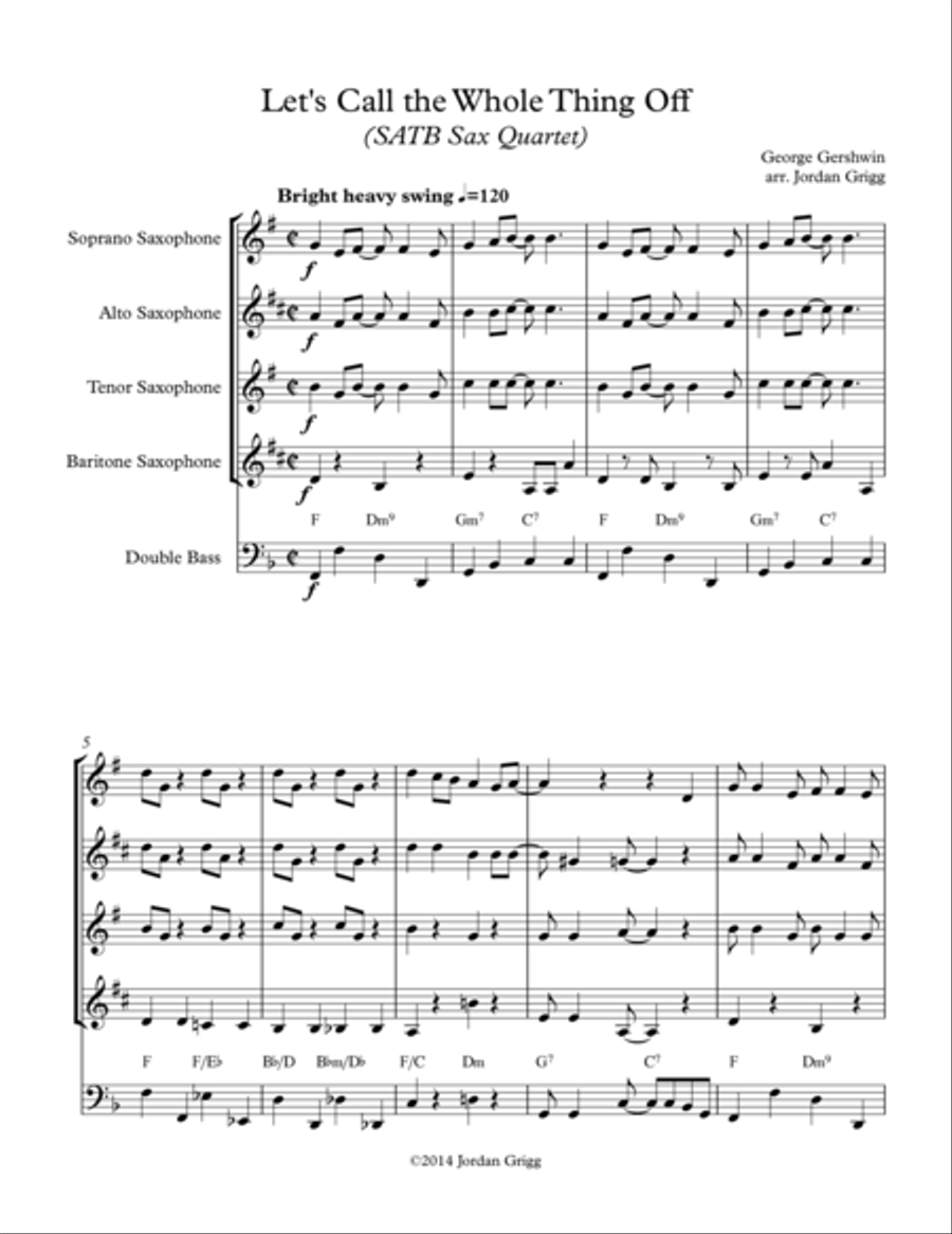 Let's Call the Whole Thing Off (SATB Sax Quartet) Saxophone Quartet scores gallery preview page 1
