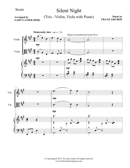 Gary Lanier: SILENT NIGHT (Trio – Violin, Viola & Piano with Score & Parts) image number null