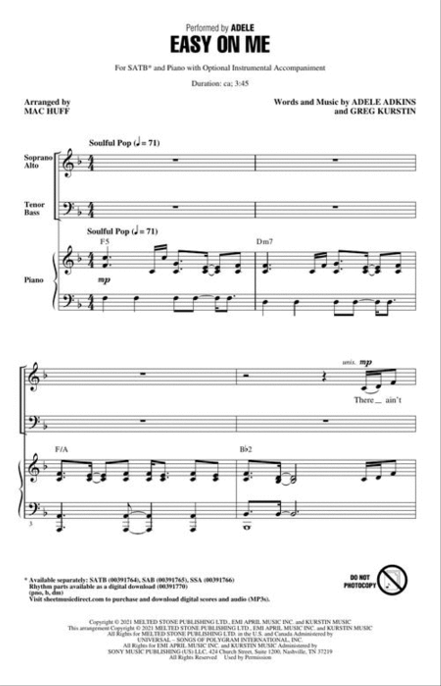 Easy on Me 4-Part scores gallery preview page 3