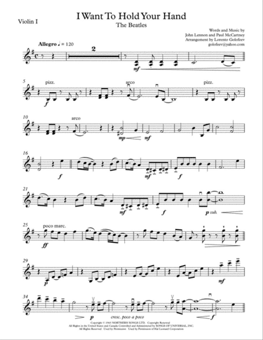 I Want To Hold Your Hand String Quartet scores gallery preview page 1