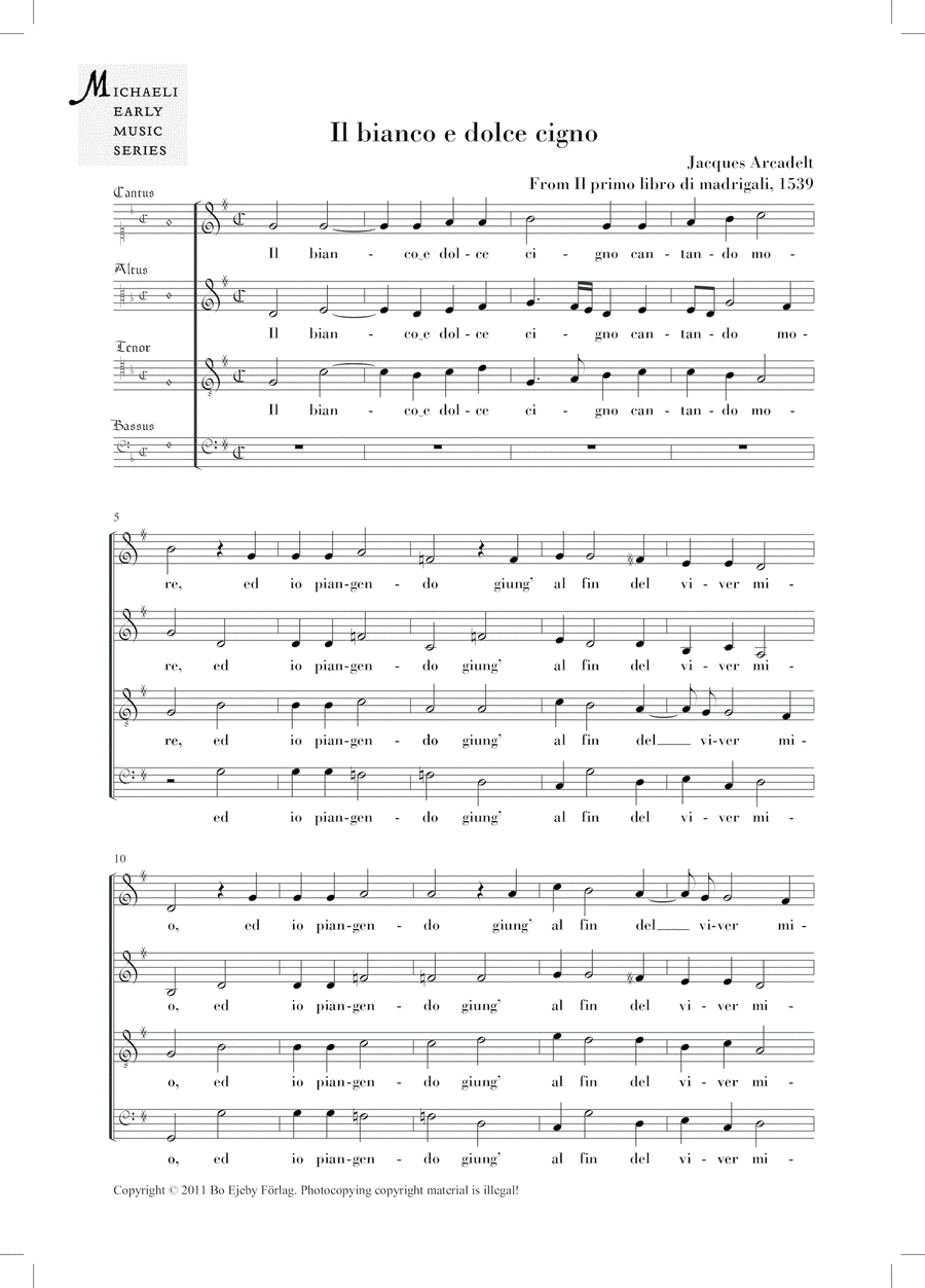 Il bianco e dolce cigno Il bianco e dolce cigno 4-Part scores gallery preview page 1