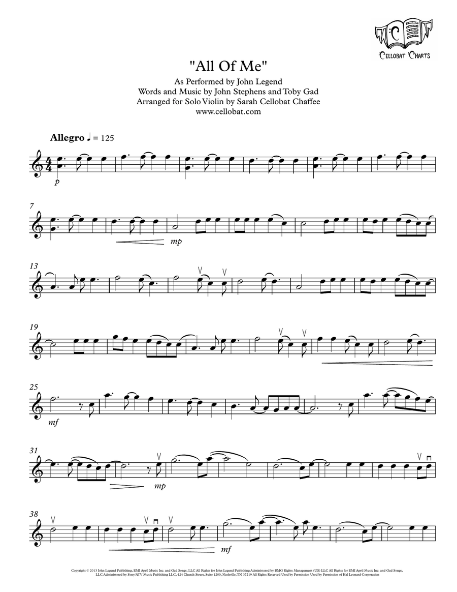All Of Me Violin Solo scores gallery preview page 1