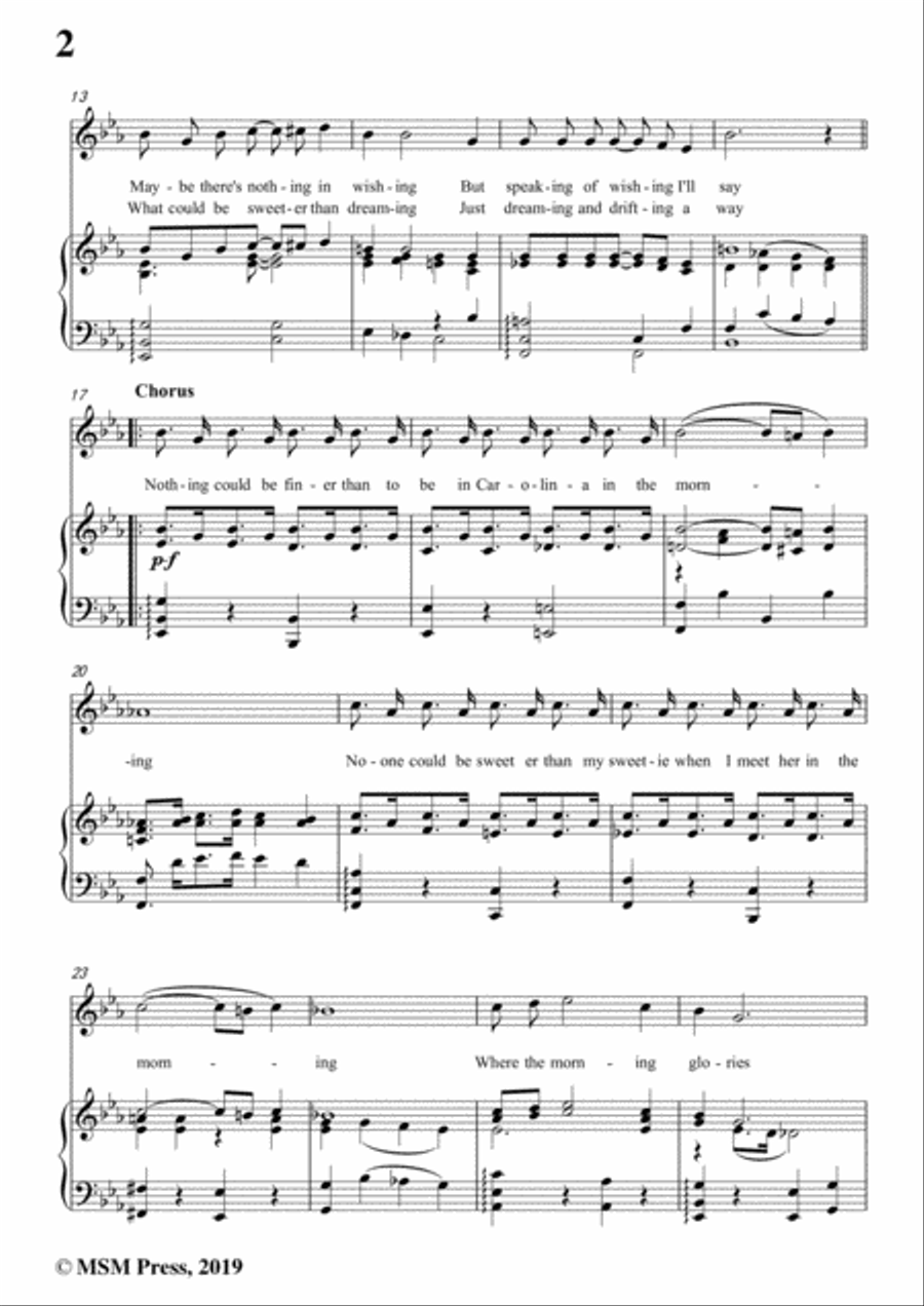 Walter Donaldson-Carolina In The Morning,in E flat Major,for Voice and Piano Voice Solo scores gallery preview page 4