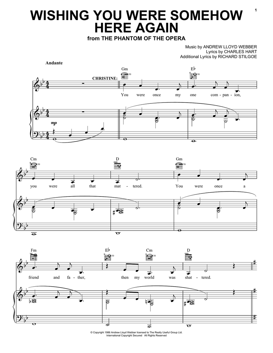 Wishing You Were Somehow Here Again (from The Phantom Of The Opera) Guitar scores gallery preview page 1