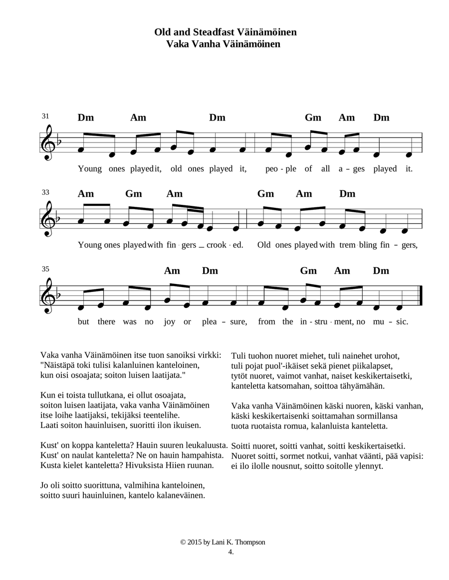 Five Finnish Story Songs with sing-able English and Finnish lyrics Part scores gallery preview page 5