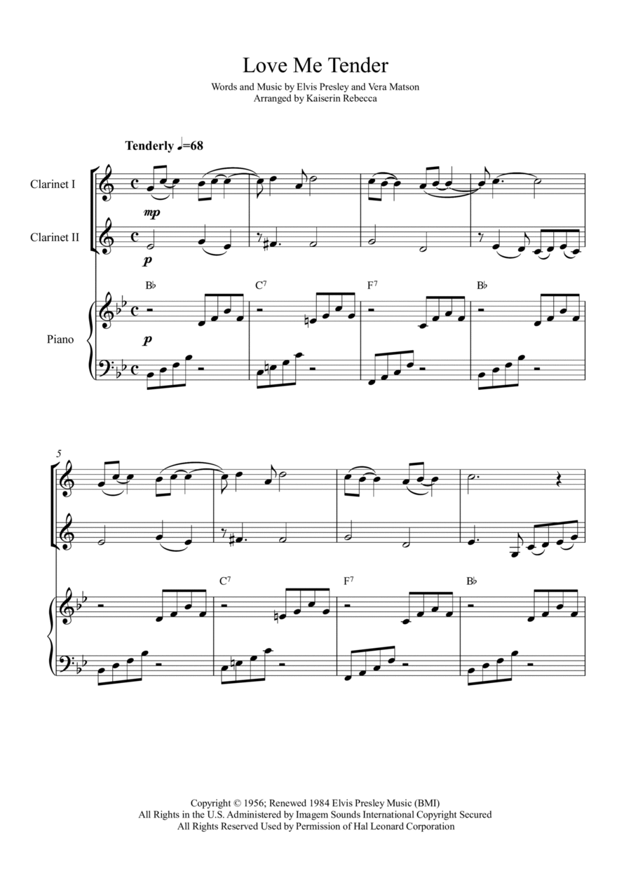 Love Me Tender Woodwind Duet scores gallery preview page 1