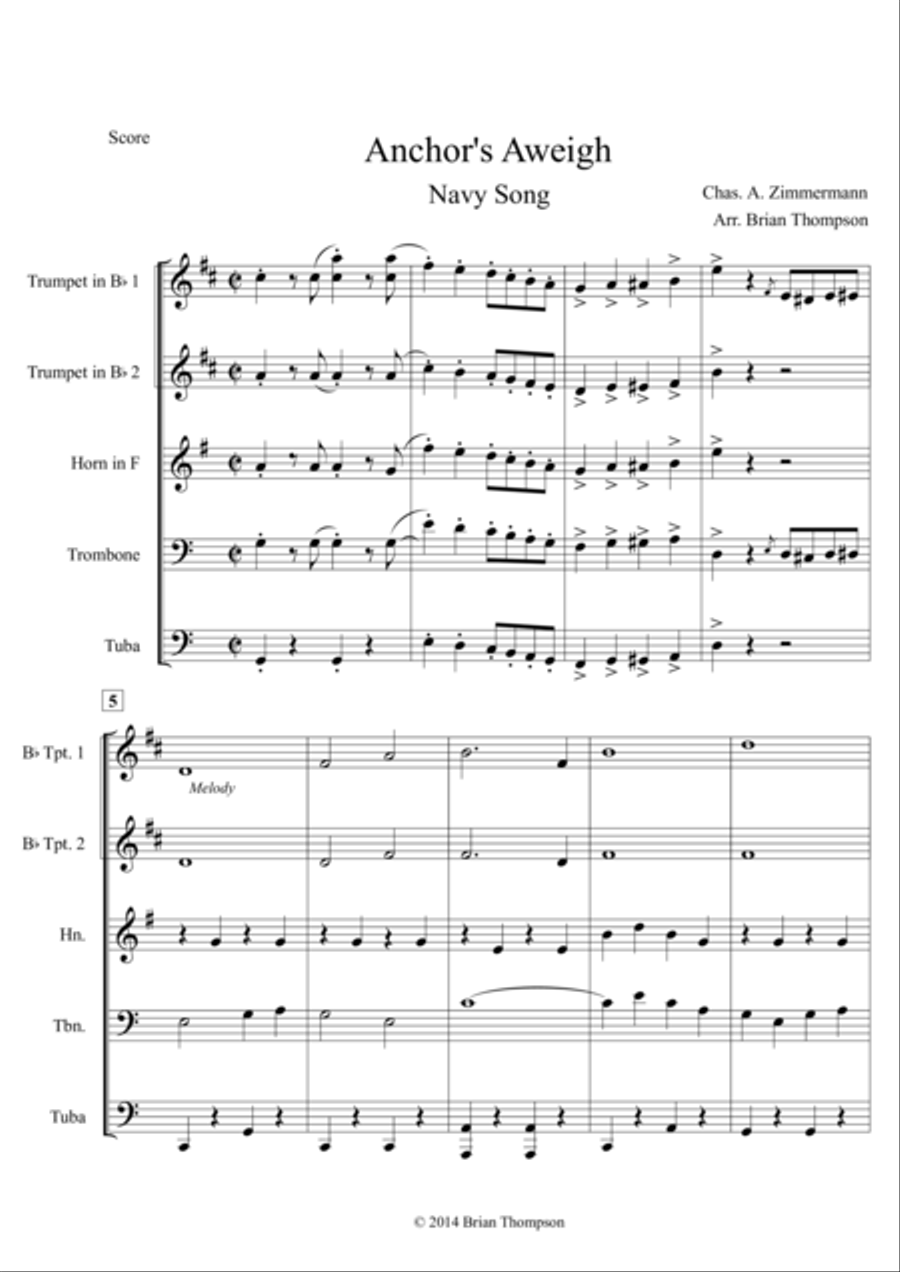Anchors Aweigh For Brass Quintet Brass Quintet scores gallery preview page 1