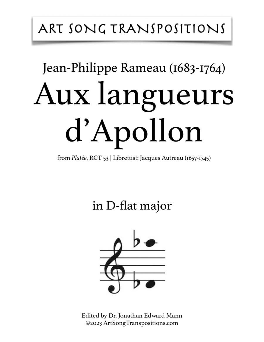 RAMEAU: Aux langueurs d’Apollon (transposed to D-flat major, and C major) Voice scores gallery preview page 1