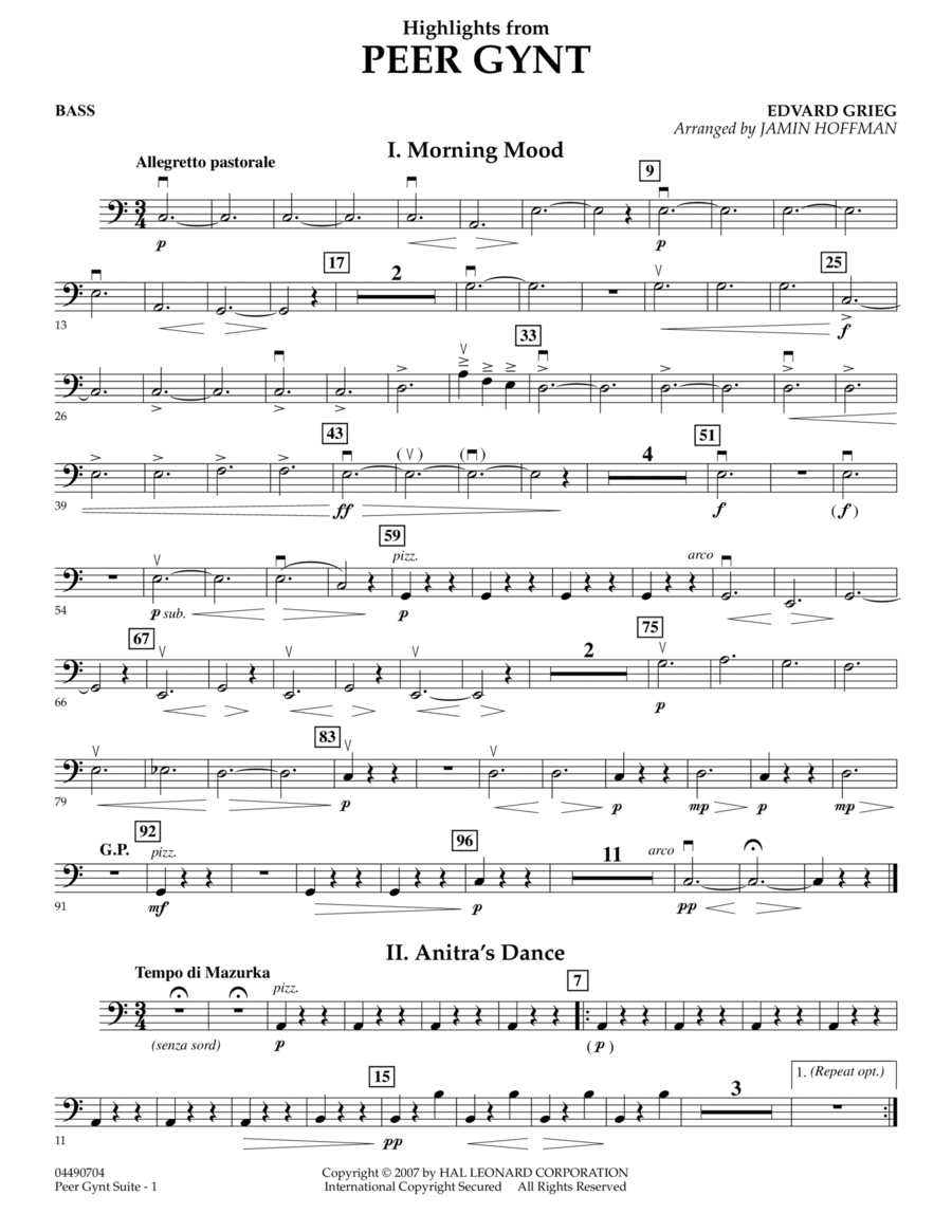 Highlights from Peer Gynt - Bass Orchestra scores gallery preview page 1