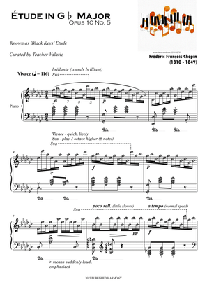 Etude Op. 10 No. 5 Black Keys - Piano Sheet Music with note names