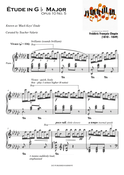 Etude Op. 10 No. 5 Black Keys - Piano Sheet Music with note names image number null