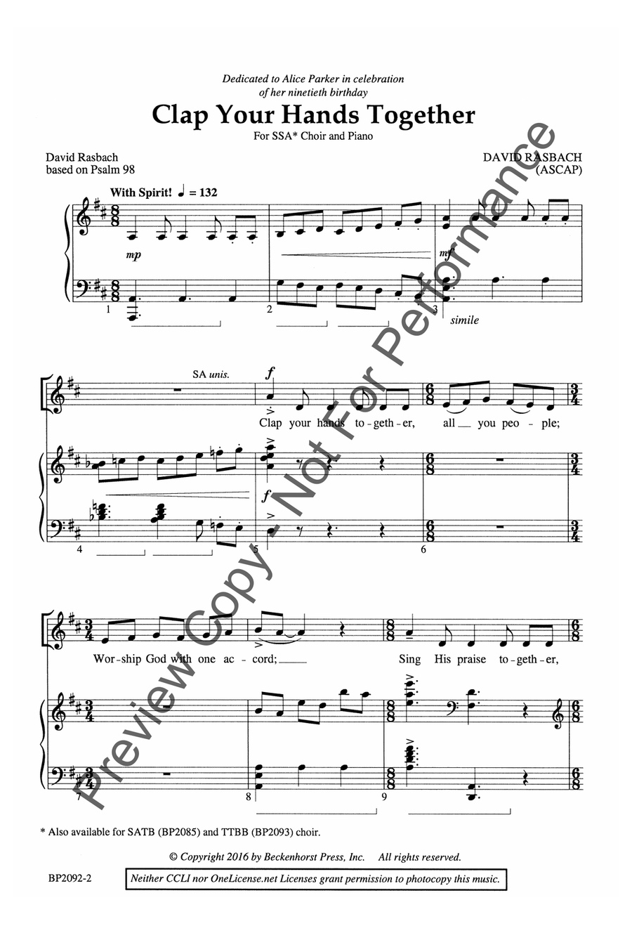 Clap Your Hands Together - SSA SSA scores gallery preview page 2