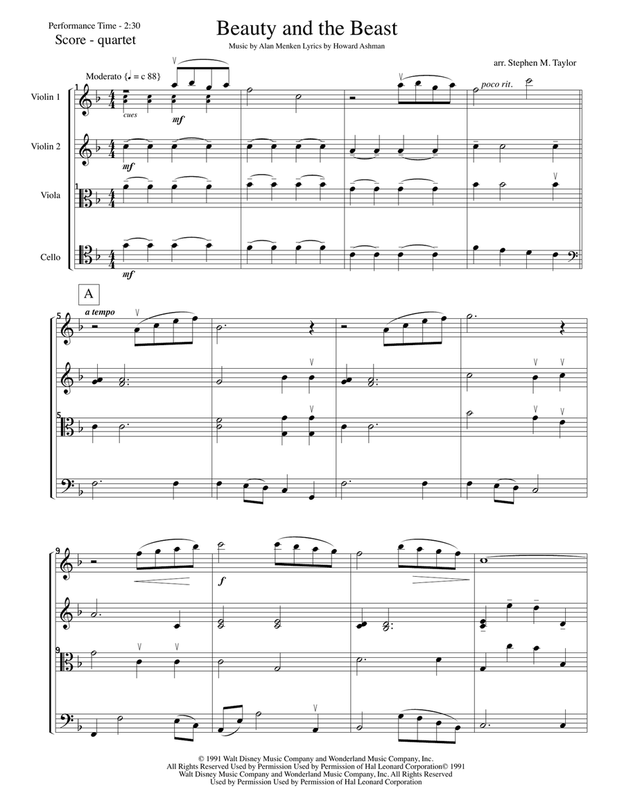 Beauty And The Beast String Quartet scores gallery preview page 2
