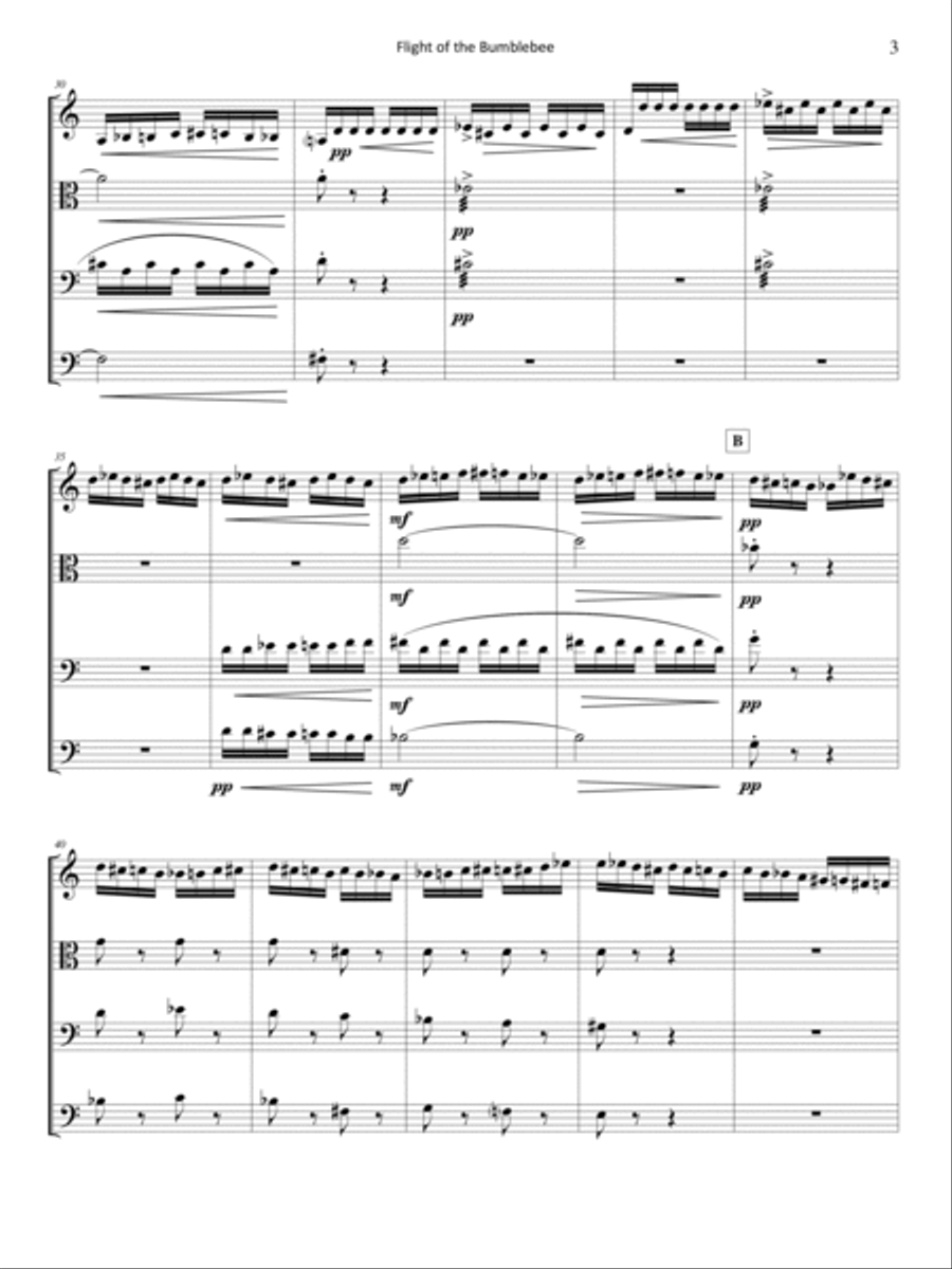 Rimsky-Korsakov - Flight of the Bumblebee for violin, viola, cello, and double bass Small Ensemble scores gallery preview page 3