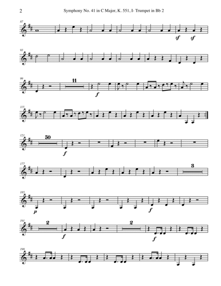 Mozart Symphony No. 41, Jupiter, Movement I - Trumpet in Bb 2 (Transposed Part), K. 551