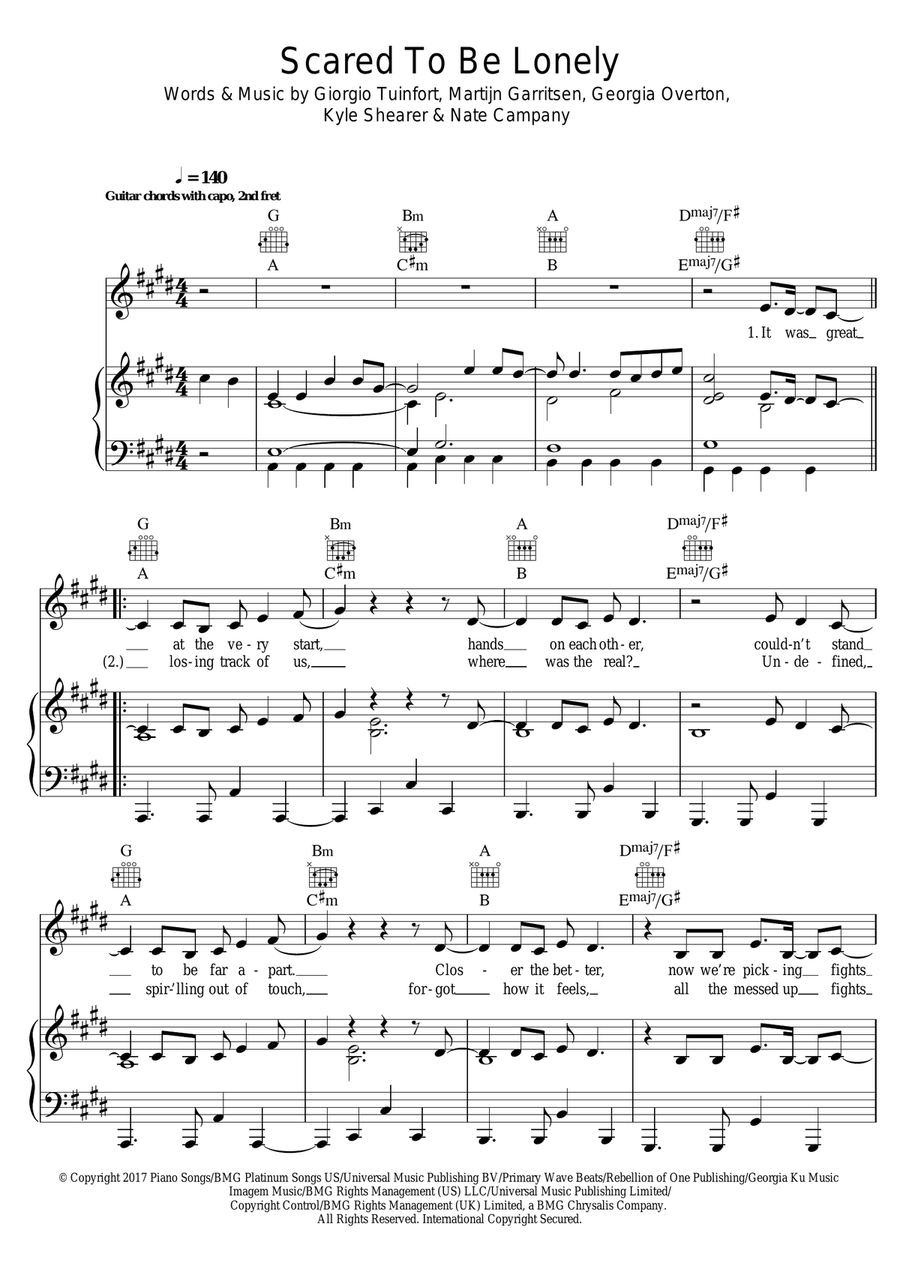 Scared To Be Lonely Piano, Vocal scores gallery preview page 1