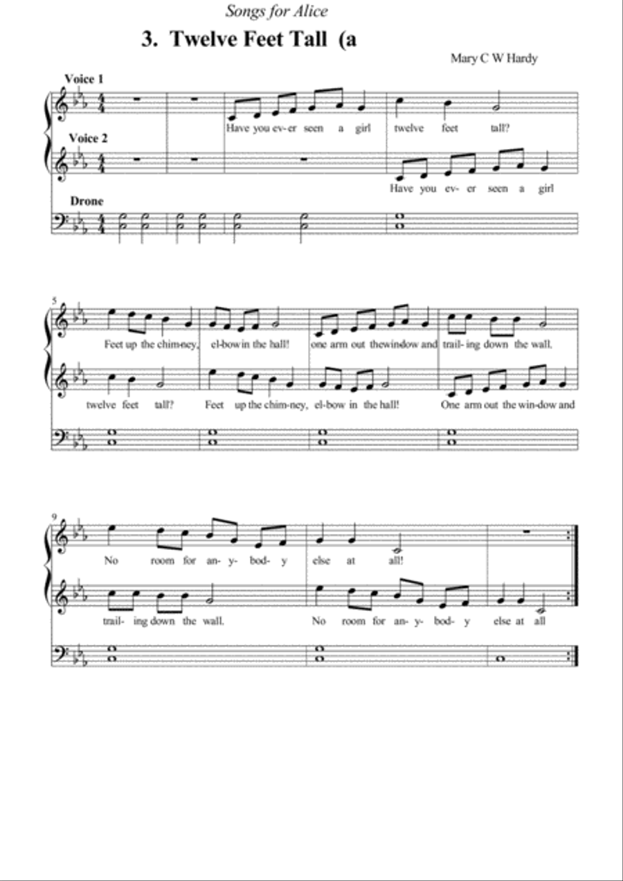 Songs for Alice 3 Twelve Feet Tall Voice scores gallery preview page 1