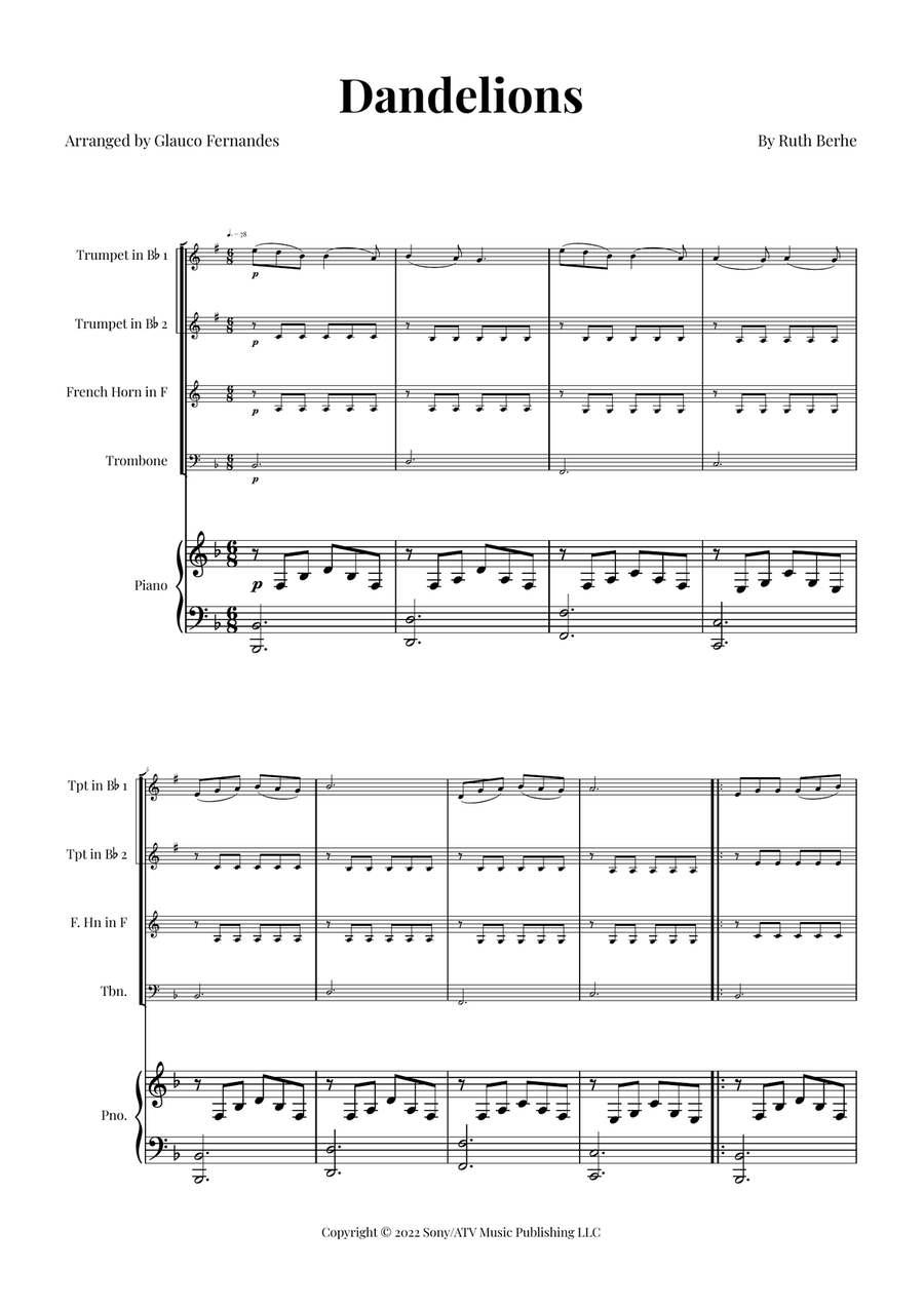 Dandelions Brass Quartet scores gallery preview page 1