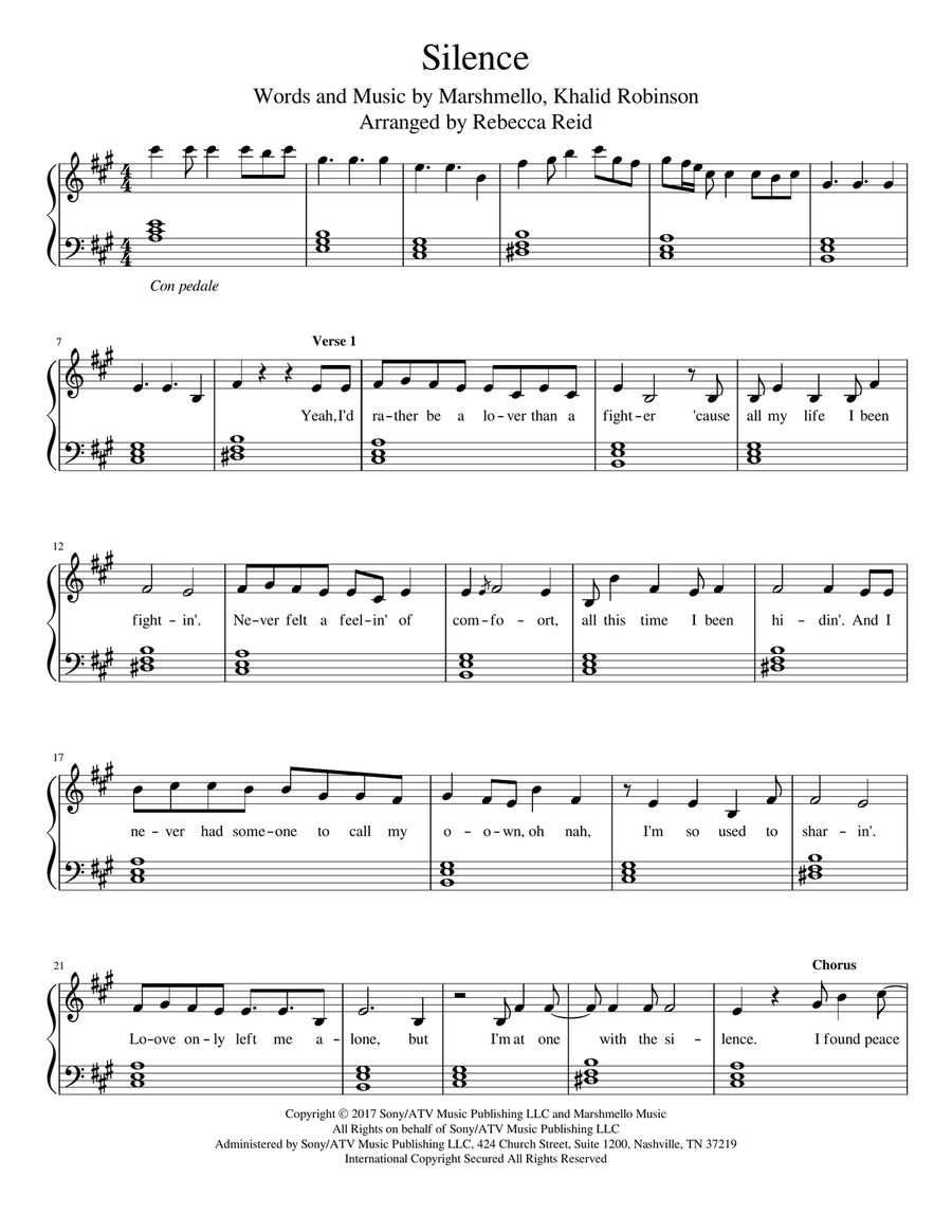 Silence Piano Solo scores gallery preview page 1