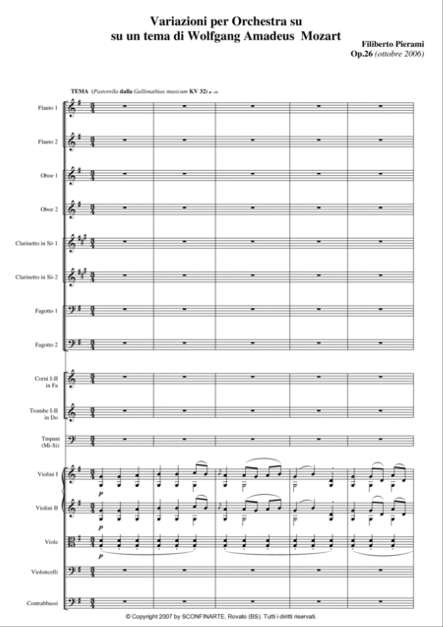 Filiberto PIERAMI: VARIAZIONI PER ORCHESTRA SU UN TEMA DI W. A. MOZART (op.26) (ES 131) - Score Only Full Orchestra scores gallery preview page 3