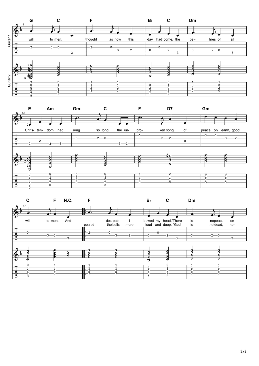 I Heard The Bells On Christmas Day (Guitar Duet) Guitar Tablature scores gallery preview page 2