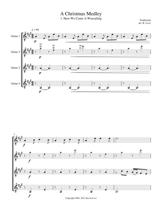 A Christmas Medley (Guitar Quartet) - Score and Parts