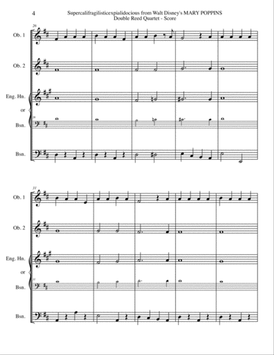 Supercalifragilisticexpialidocious from Walt Disney's MARY POPPINS Woodwind Quartet scores gallery preview page 4