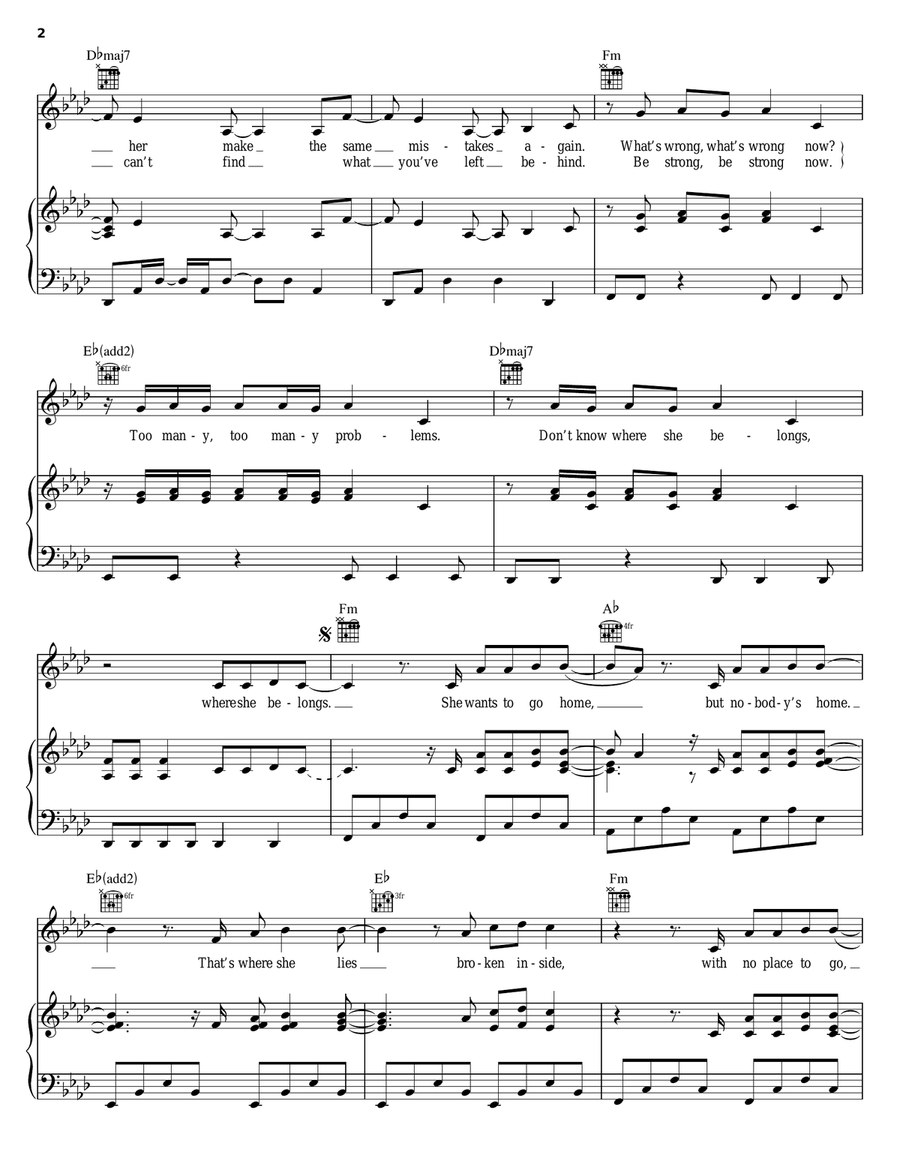 Nobody's Home Piano, Vocal, Guitar scores gallery preview page 2
