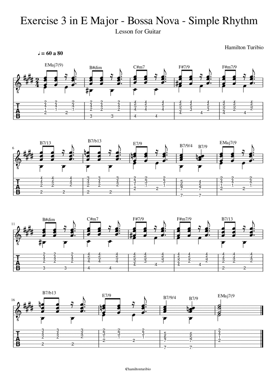 Bossa Nova - Exercise 3 in E Major Electric Guitar scores gallery preview page 1