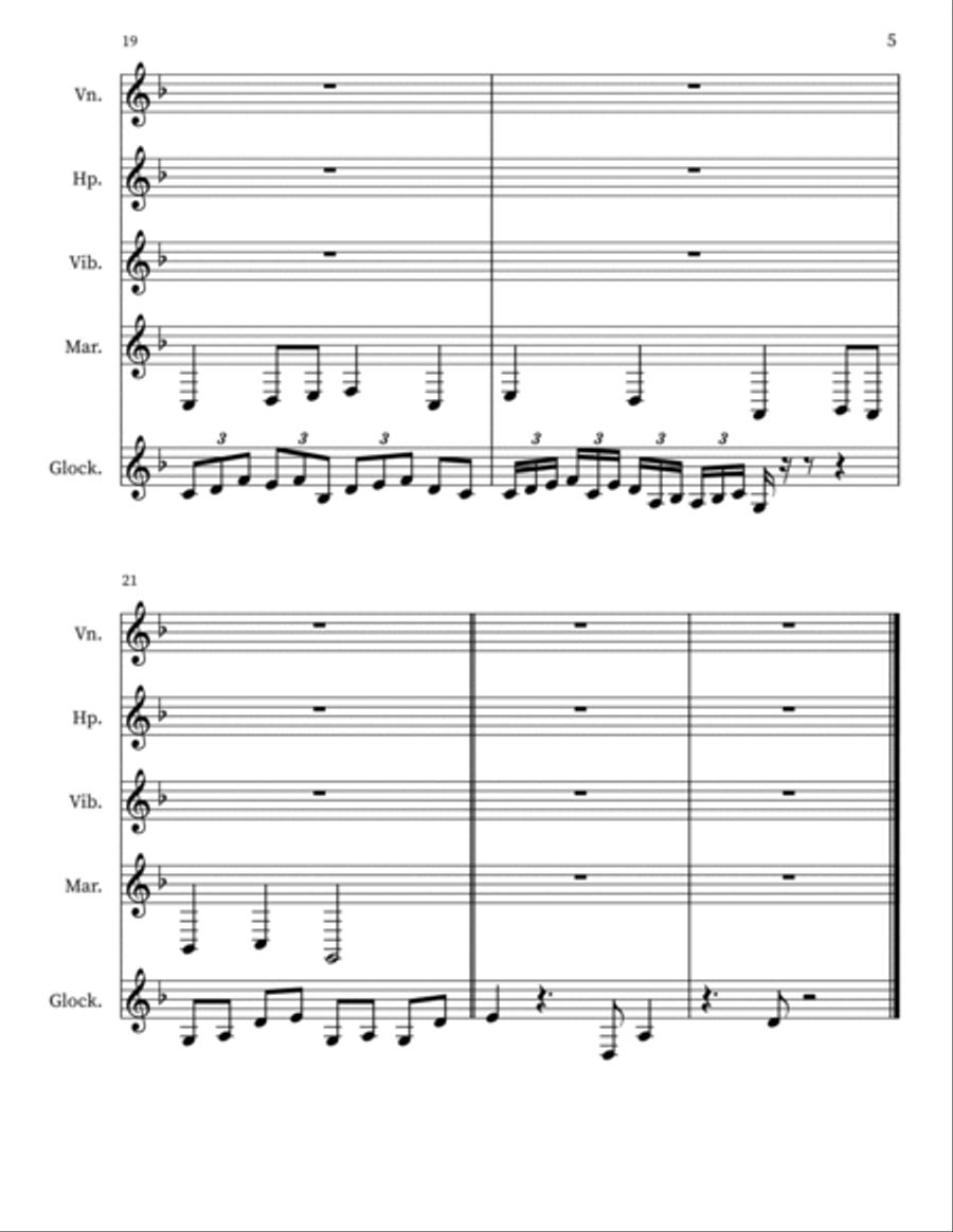 Ambrosia 6 for Violin, Harp, Vibra., Marimba, Glock. Small Ensemble scores gallery preview page 5