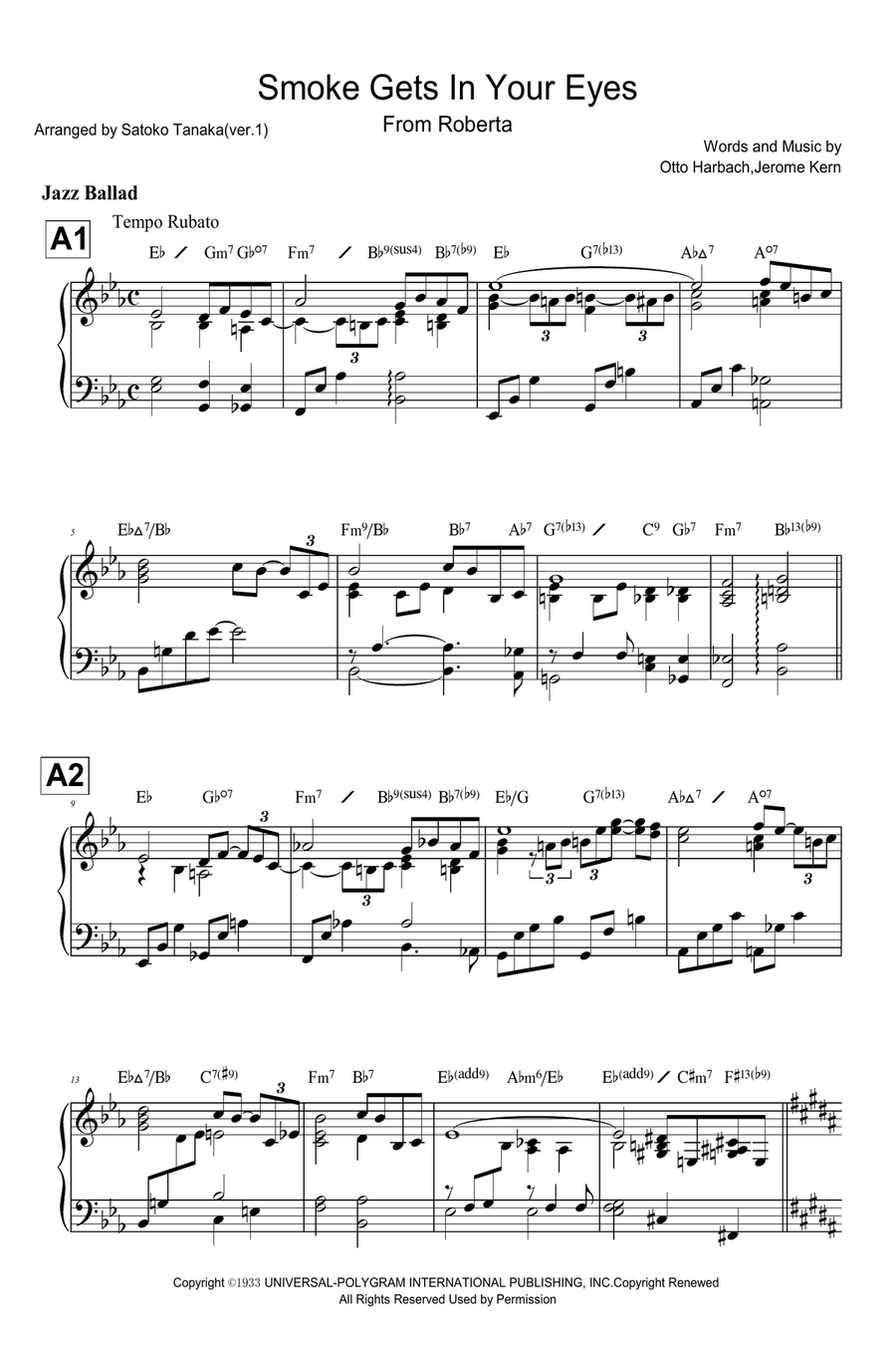 Smoke Gets In Your Eyes Piano Solo scores gallery preview page 1