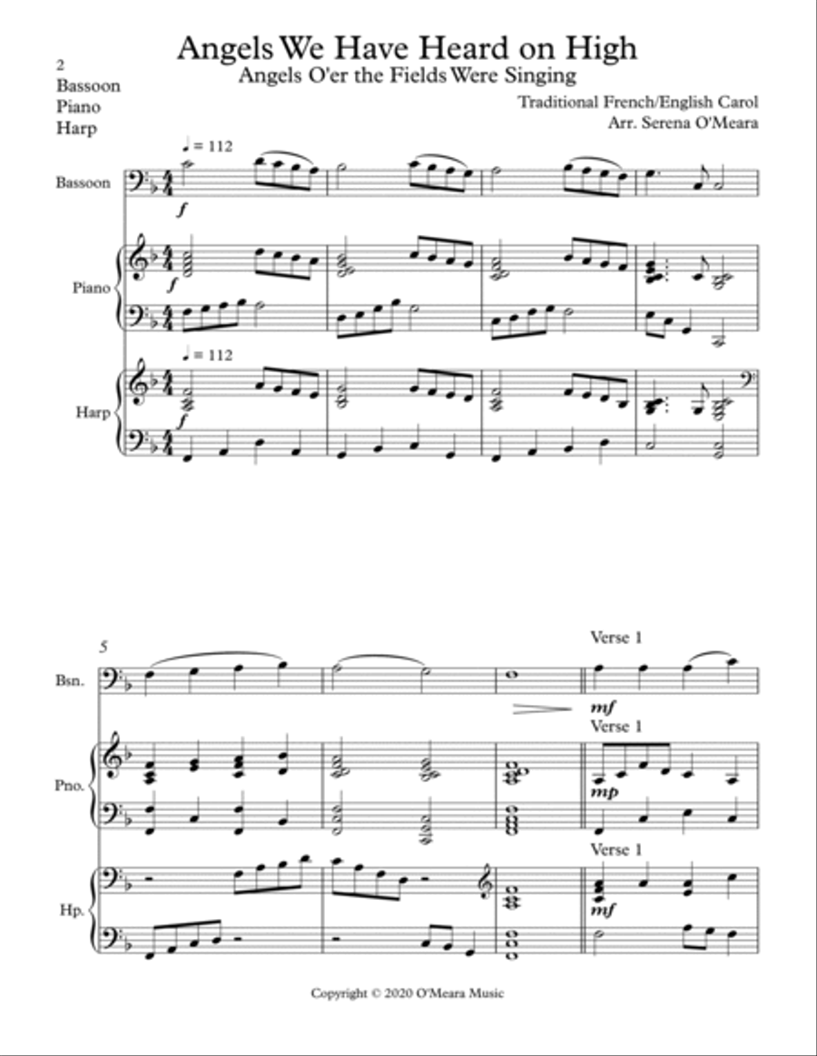 Angels We Have Heard On High, Trio for Bassoon, Harp and Piano Bassoon scores gallery preview page 2