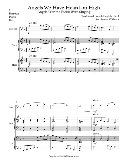 Angels We Have Heard On High, Trio for Bassoon, Harp and Piano by Serena O'Meara Bassoon - Digital Sheet Music