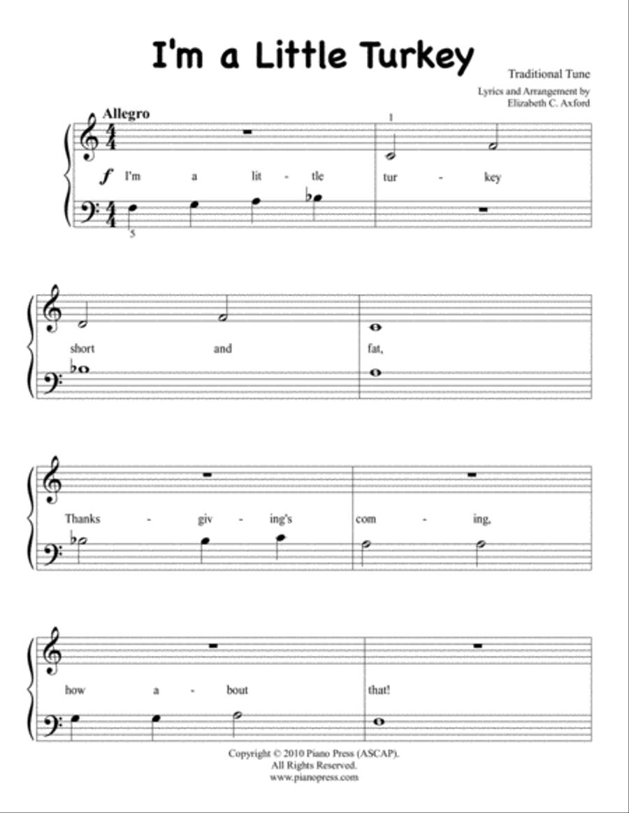 I'm a Little Turkey Easy Piano scores gallery preview page 2