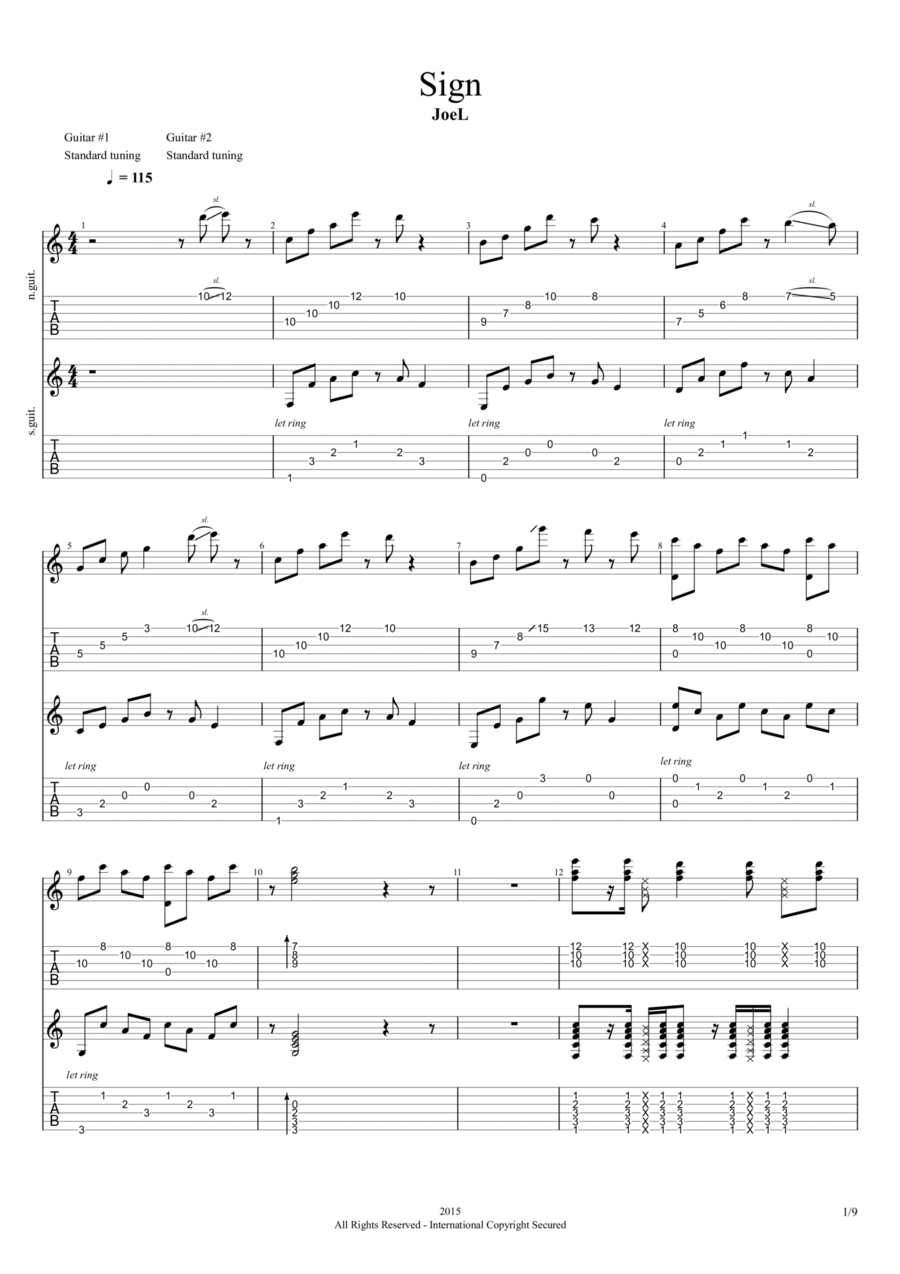 Sign Guitar Tablature scores gallery preview page 1