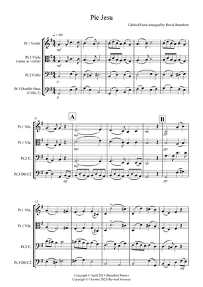Pie Jesu for Violin or Viola, Cello and Double Bass Trio