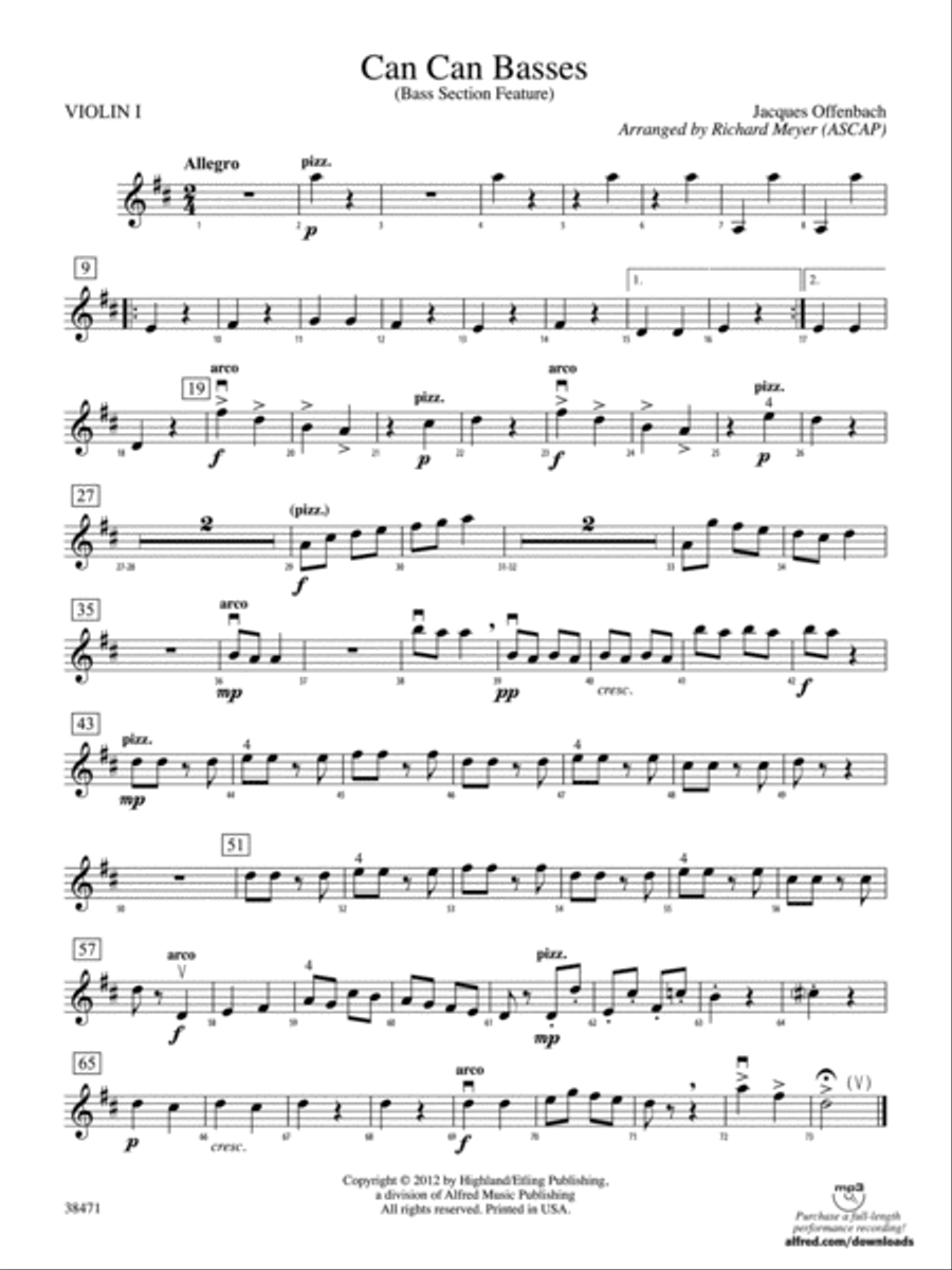 Can Can Basses: 1st Violin String Orchestra scores gallery preview page 1
