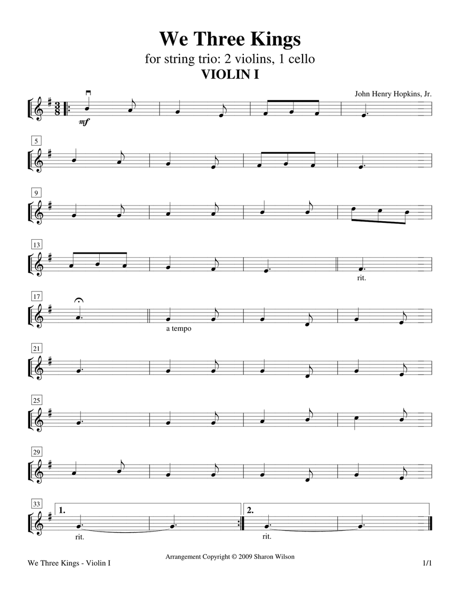 We Three Kings (String Trio - 2 violins, 1 cello) String Trio scores gallery preview page 1