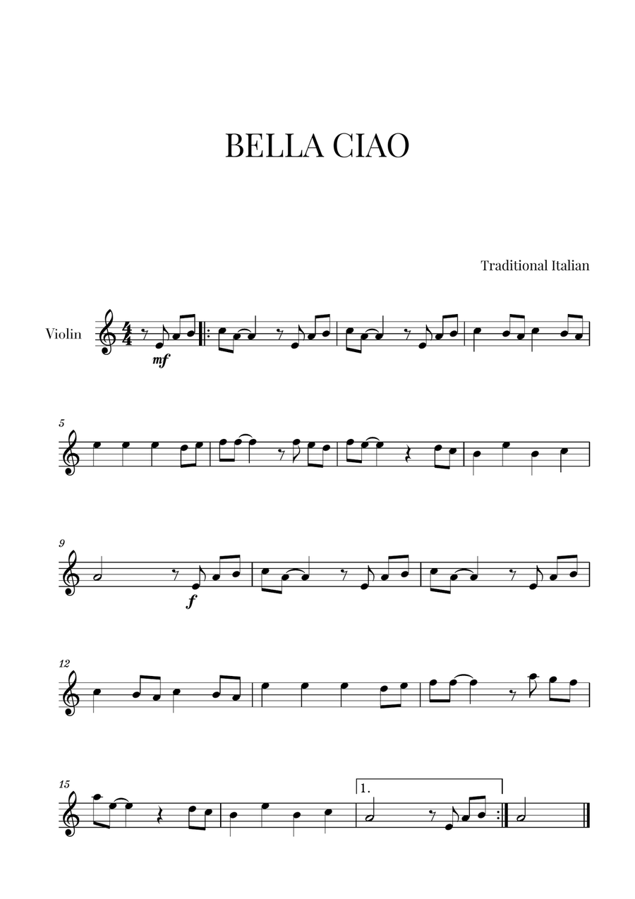 Bella Ciao (for Violin) Violin Solo scores gallery preview page 1
