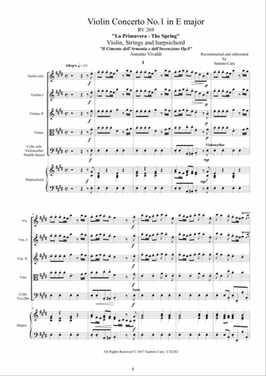Vivaldi - Il Cimento dell'Armonia e dell'Invenzione Op.8 - 12 Concertos for Violin, strings and Harp Chamber Orchestra scores gallery preview page 4