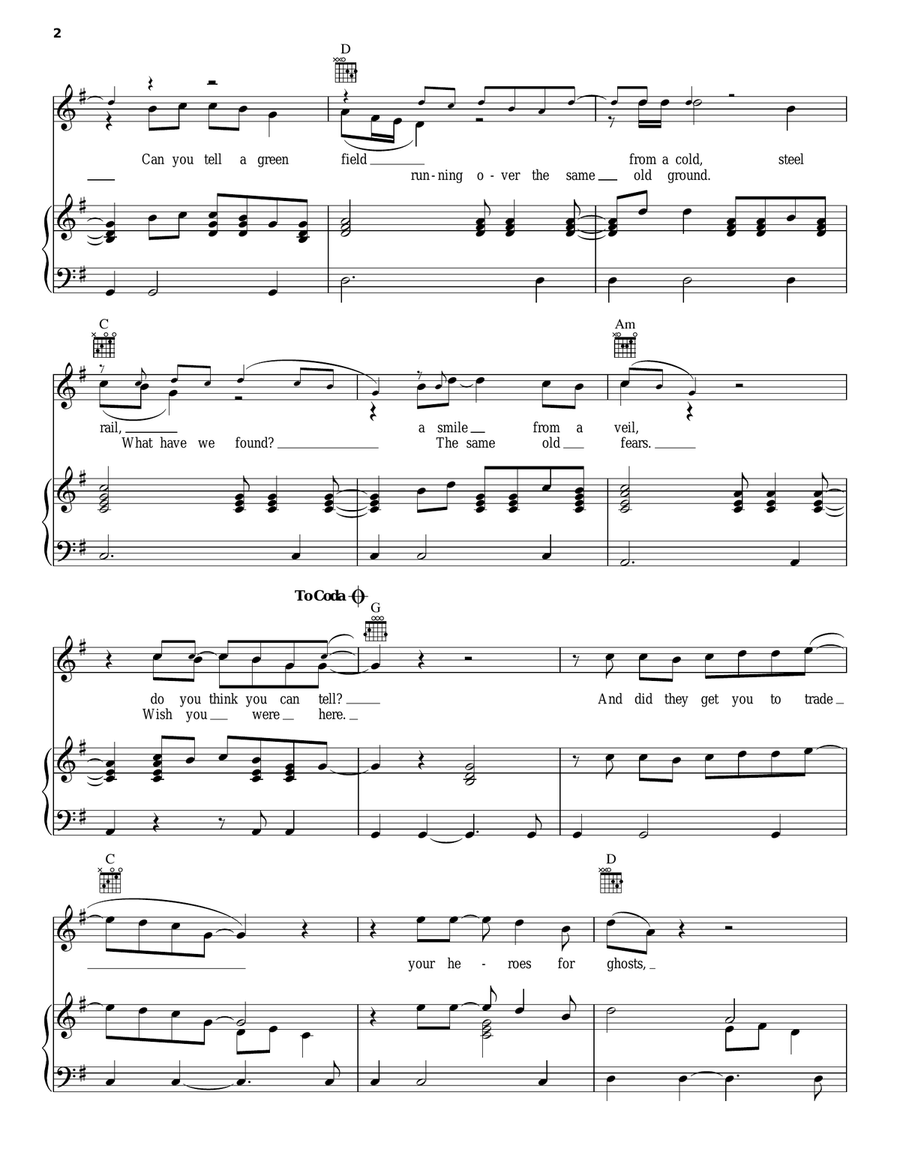 Wish You Were Here Wish You Were Here Piano, Vocal, Guitar scores gallery preview page 2